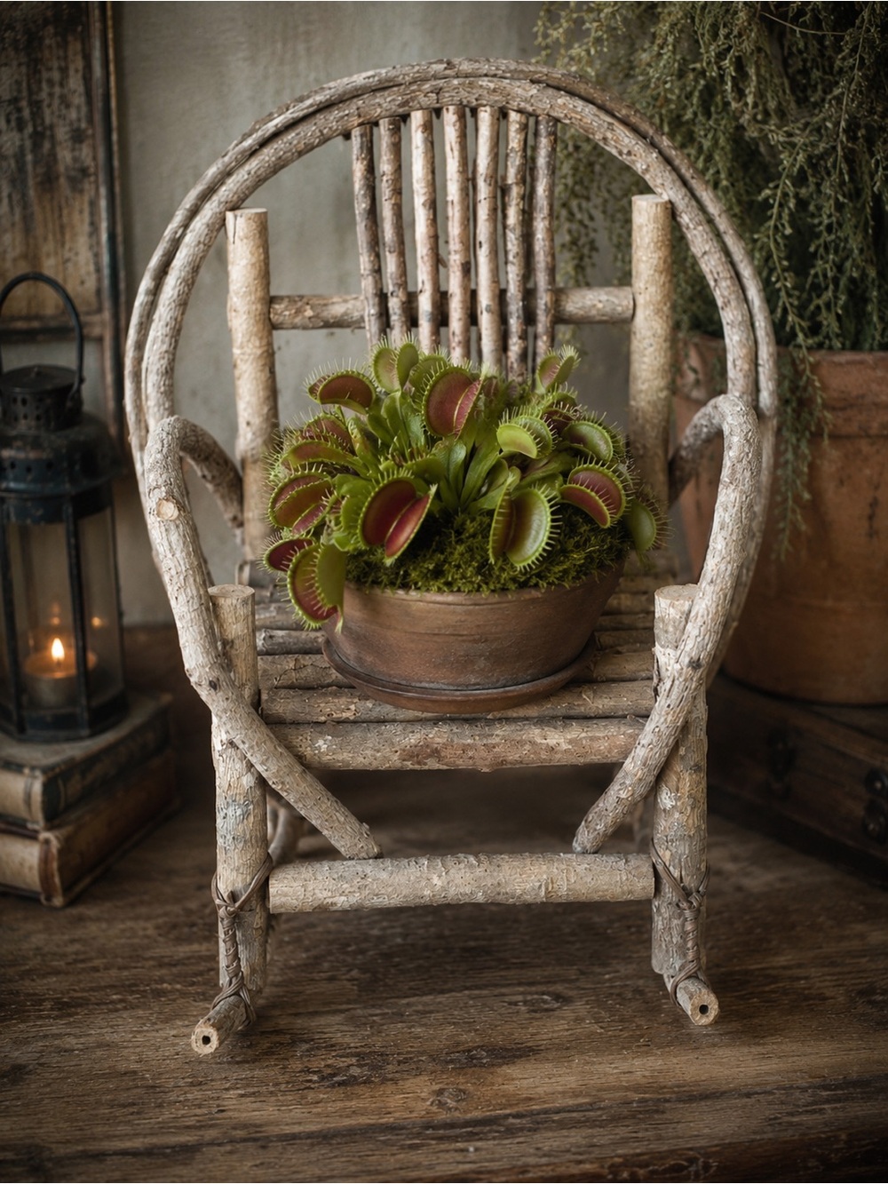 Primitive wood twig chair - doll chair or unique plant stand